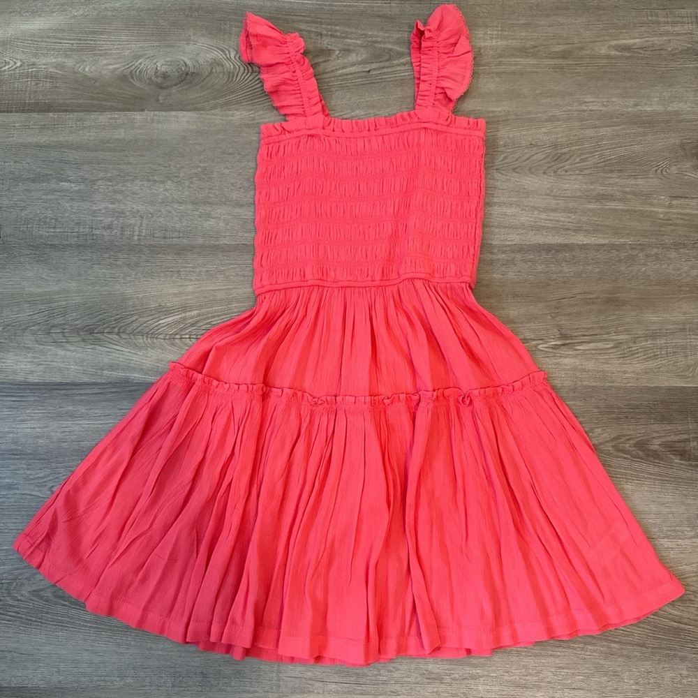 aerie coral ruffle dress